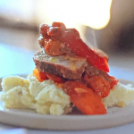 Jamie Oliver mega meatloaf with cheddar cheese, tomato sauce and fluffy mash potatoes recipe on Jamie’s One Pound Wonders