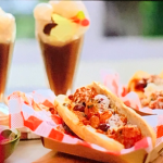 John Torode and Lisa Faulkner vegetarian meatball sub with cherry cola floats and chocolate sauce recipe on John and Lisa’s Weekend Kitchen