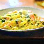 Jamie Oliver smoked salmon pasta with lasagne sheets, spinach, cottage cheese and lemon recipe on Jamie’s One-Pan Wonders