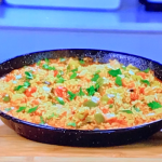 Amelie’s paella with peppers and prawns recipe on Cooking with The Gills