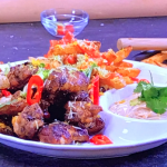 Ainsley Harriott jerk chicken wings and loaded fries with chilli and cheese recipe on Ainsley’s World Cup Flavours