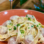 Theo Michaels creamy sausage meat pasta recipe on Steph’s Packed Lunch
