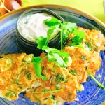 Phil Vickery squid and prawn cakes with hummus recipe on Ainsley’s Festive Flavours