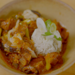 Si and Dave’s pork and kimchi stew with steamed rice recipe on The Hairy Bikers Go Local