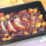 Simon Rimmer one pot pork roast with potatoes, chickpeas and chorizo recipe on Steph’s Packed Lunch