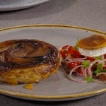 Nick Nairn and Dougie Vipond red onion tarte tatin with tomato and goats cheese salad on The Great Food Guys