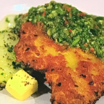 Simon Rimmer spiced pork schnitzel with chimichurri and potatoes recipe on Sunday Brunch