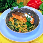Rosemary Shrager seared salmon with Thai inspired couscous recipe on Steph’s Packed Lunch