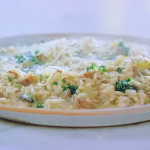Jamie Oliver mushroom risotto with cheddar, celery, thyme and parsley oil recipe on Jamie’s £1 Wonders