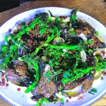 James Martin BBQ Lamb chops with Onions, Purple Sprouting Broccoli and Tahini Dressing recipe on James Martin’s Saturday Morning