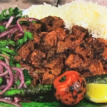 Sabrina Ghayour Spicy Lamb Shish Kebab with Turkish Peppers recipe on Sunday Brunch