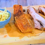 Simon Rimmer pork belly with apple and creamy cabbage recipe on Sunday Brunch