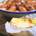 John Torode and Lisa Faulkner layered potatoes and onions with baked Tunworth cheese recipe on John and Lisa’s Weekend Kitchen