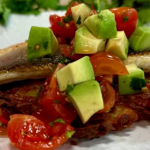 Simon Rimmer sea bass with potato rosti and tomato salsa recipe on Steph’s Packed Lunch