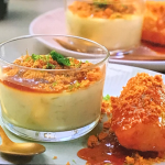 John Torode and Lisa Faulkner roast pineapple with lime posset and crumble recipe on John and Lisa’s Weekend Kitchen