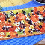 John Whaite rustic Mediterranean tart with goats cheese, olives and tomato recipe on Steph’s Packed Lunch