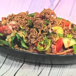 Simon Rimmer lamb fattoush with green pepper, tomato and cucumber salad recipe on Sunday Brunch