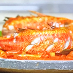 James Martin Spanish fisherman stew with grilled red mullet, anchovies and peppers recipe