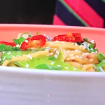 Shivi Ramoutar nearly-numbing noodles with smashed cucumber salad recipe on Oti Mabuse’s Breakfast Show