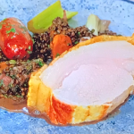 James Martin roast pork with caviar lentils and vegetables recipe on James Martin’s Spanish Adventure