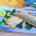 John Whaite sea bass salad with cashew nuts, coconut and kale recipe on Steph’s Packed Lunch
