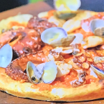 James Martin sea food flatbread with octopus, squid and cheese recipe on James Martin’s Spanish Adventure