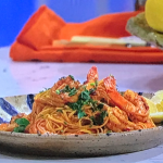 Jamie Oliver spicy prawn pasta with harissa, lemon and parsley recipe