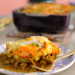 Nadiya Hussain dhansak bake beef and lentils curry with eggs and a onion and cheese mash recipe