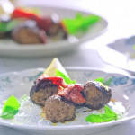 Jamie Oliver lamb meatballs with tzatziki, red peppers, onion and mint sauce recipe