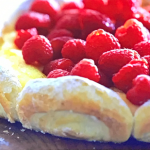 Jamie Oliver lemon curd tart with puff pastry and fresh raspberries recipe on Jamie’s 5 Ingredients Meals