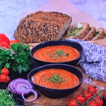 April Jackson spicy tomato soup with roasted vegetables and cream recipe on This Morning