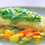Jamie Oliver simple steamed white fish with oregano salsa recipe on Jamie’s 5 Ingredients Meals