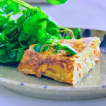 Jamie Oliver tortilla frittata with red peppers and watercress recipe on Jamie’s 5 Ingredients Meals