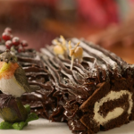 Mary Berry and Emeli Sande Buche de Noel (chocolate Swiss roll) with whisky, whipped cream recipe on Mary Berry’s Highland Christmas