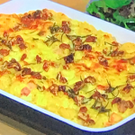 Georgina Hayden mac and cheese with sausage stuffing recipe on Sunday Brunch