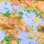 Kate Humble hashshuka with potatoes, tomatoes and eggs recipe on Escape To The Farm
