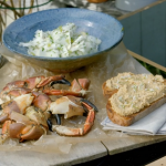 Marcus Wareing brown crab meat pate with grilled crab and a celeriac and kohlrabi salad recipe on Tales from a Kitchen Garden
