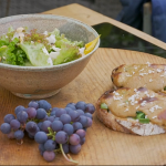 Marcus Wareing goats’ cheese rarebit with leeks, ale, horseradish, hazelnut garden salad and grapes recipe