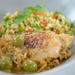 Si and Dave’s chicken yassa (Senegalese braised chicken dish) with Scotch bonnet chilli, olives, mustard and couscous recipe on The Hairy Bikers Go West