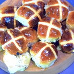 James Martin hot cross buns with tepid milk and stock syrup recipe on James Martin’s Saturday Morning