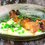 Simon Rimmer Griddled Lamb Chops With Peas and Aubergine Puree recipe on Sunday Brunch