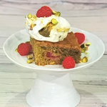 Simon Rimmer pistachio butter blondies with whipped cream and mascarpone recipe on Sunday Brunch
