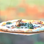Jamie Oliver broccoli pizza with sausage, fennel seeds and chilli recipe on Jamie Cooks Spring