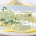Jamie Oliver homemade spring greens ravioli with mashed new potatoes and cheese recipe on Jamie Cooks Spring