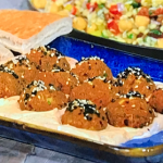 Sabrina Ghayour-Lynn Sweet Potato and Chickpea Balls With Aegean Salad recipe on Sunday Brunch