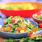 John Torode and Lisa Faulkner Singapore vegetable curry with butternut squash, salad potatoes, beans and peas recipe on John and Lisa’s Weekend Kitchen